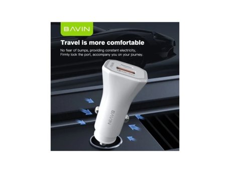 Bavin Auto punjač 20W PD QC3,0 USB i type-C, bela