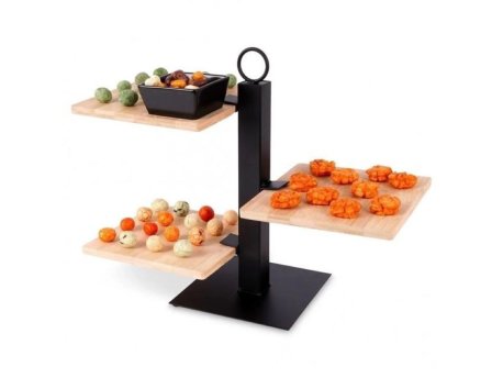 Vilde Vilde 139213 - Trospratni stalak za torte od bambusa sa činijom – 32 × 32 × 26,5