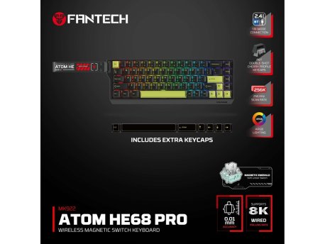 FANTECH Tastatura Wired Magnetic Gaming Fantech MK922 Atom HE68 Pro Mori crna (emerald switch)