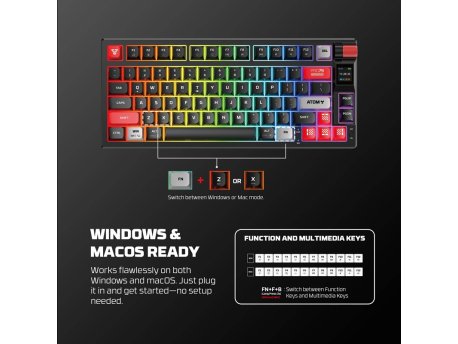 FANTECH Tastatura Mehanička Gaming MK917 RGB Atom PRO79 Wireless crna (Red switch)