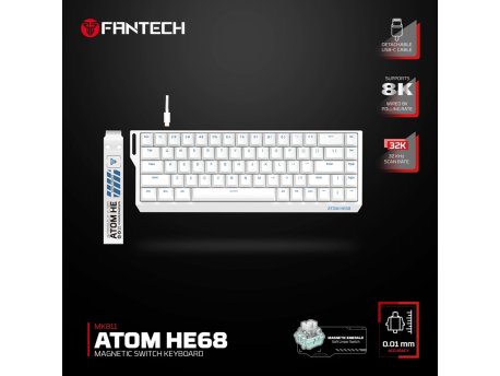 FANTECH Tastatura Wired Magnetic Gaming MK811 RGB Atom HE68 bela (emerald switch)