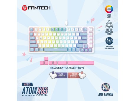 FANTECH Tastatura Mehanička Gaming MK612 Atom x83 AME bela (rosie switch)