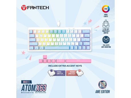 FANTECH Tastatura Mehanička Gaming MK611 Atom x63 AME bela (taro switch)