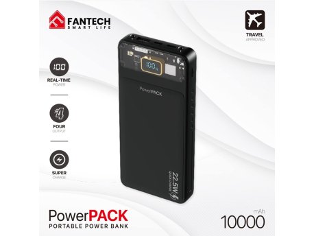 FANTECH Power bank Prenosiva baterija T1 10000mAh QC, PD, 22.5W crni
