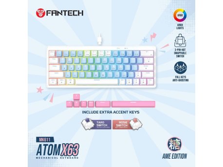 FANTECH Tastatura Mehanička Gaming MK611 Atom x63 AME plava (taro switch)