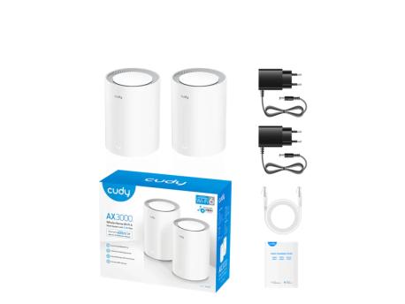 CUDY Whole Home Wi-Fi 6 Mesh System 2.5G Solution M3000 AX 3000 Dual Band(2-Pack)
