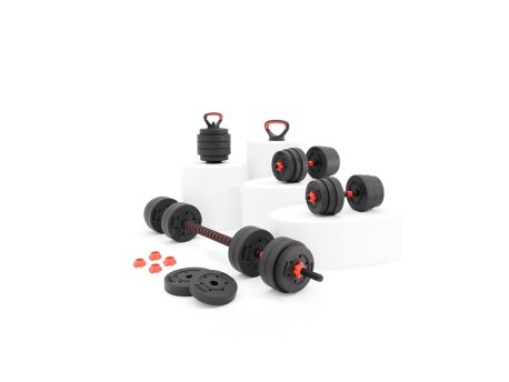 KSIX KSIX BMANC01N50 SET Tegova 50KG, DISKOVI, BUČICE, ŠIPKA, KETLBEL, CRNI