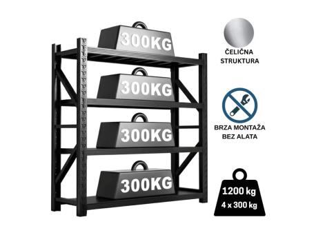 EPRO Metalna montažna polica Professional 200x200x60cm, metal-metal, 1.200kg (4x300kg) crna