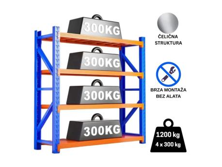 EPRO Metalna montažna polica Professional 200x200x60cm, metal-metal, 1.200kg (4x300kg) plavo-narandžasta