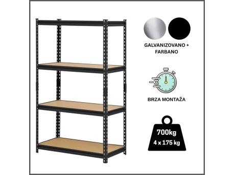 EPRO Metalna montažna polica Premium 150x70x30cm, metal-drvo, 700kg (4x175kg)