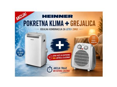 HEINNER Sezonski paket HPAC-12WH 12000BTU + Grejalica HEINNER HFH-L2000SL