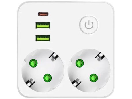 PROSTO PROSTO Razdelnik 220V 2x Šuko uticnica bela,2USB+TypeC,IP20
