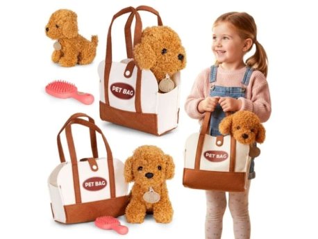ECO TOYS Plišana igračka za decu, štene Brown Poodle, torba + četka za negu