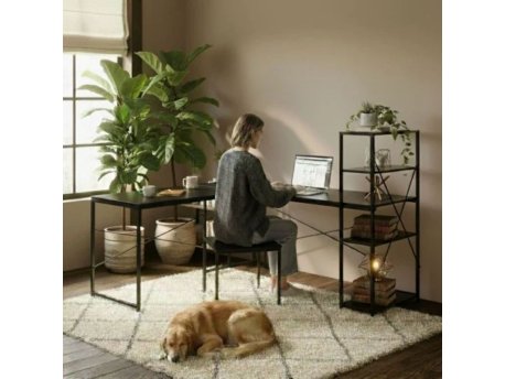 Bolzz Ugaoni radni sto sa policama – Black LOFT ModernHome