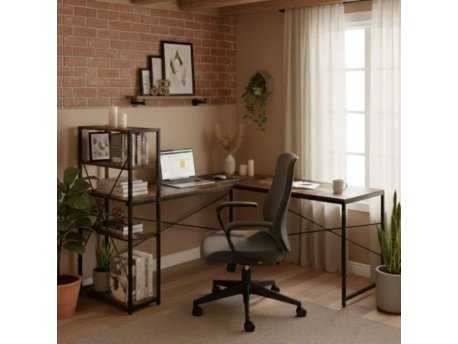 ModernHome Ugaoni radni sto sa policama – Walnut LOFT