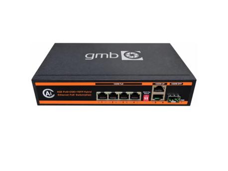 GEMBIRD POE-GS1006PS1 Switch,4 PoE 100/1000M, 2 UP-Link 100/1000M +1 SFP port,52V 65W,30W/PoE,VLAN,250m