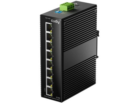 CUDY IG1008 8-Port Gigabit Industrial Switch, 8× GbE, Shielded, Dual-Power Redundancy, IP40