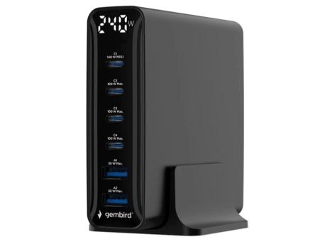GEMBIRD TA-UC-2A4C-PD240-01-BK 6-port 240 W GaN USB fast charger, black
