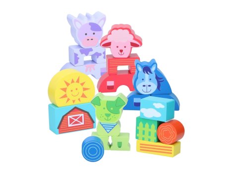 Marionette Wooden Toys Drvene kocke – Farma životinja (20 delova)