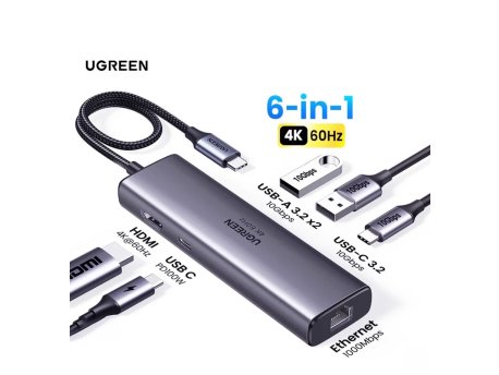 UGREEN Type C hub CM512 6 u 1 4K PD RJ45