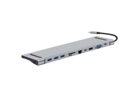 KETTZ Tip C HUB KT-1101G 111 4K HDMI VGA USB*3 SDTF USB-CPD AUX LAN