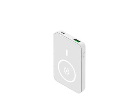 CELLY Magnetic wireless power bank 5000 mAh + kabl Type-A na Type-C bela