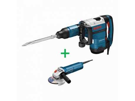 BOSCH plavi alat GSH 7 VC + GWS 9-125, Profesionalni elektro-pneumatski čekić za štemovanje sa SDS-plus prihvatom plus ugaona brusilica