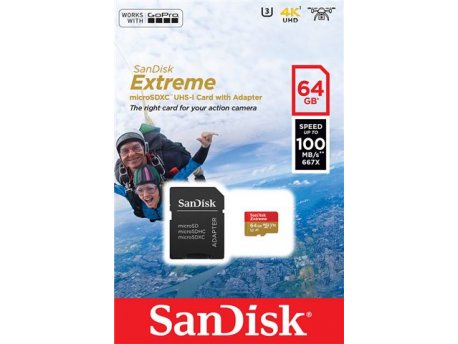 SANDISK MEM MICROSD 64GB Sandisk Extreme + adapter (SDSQXAF-064G-GN6AA)