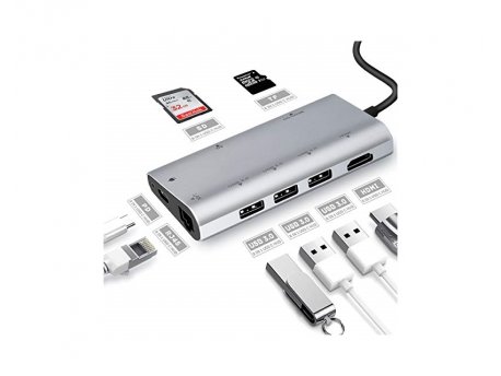 FAST ASIA Adapter-konvertor TIP C na 3xUSB3.0+HDMI 4K+2xSD/MICRO+RJ45+TIP C