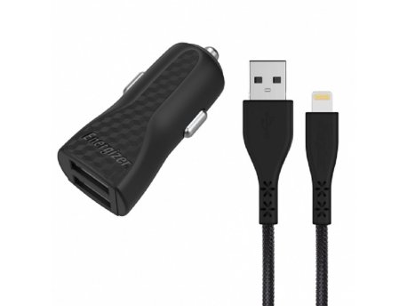 Energizer CAR CHARGER LW 3.4A 2USB+Lightning Cable Black