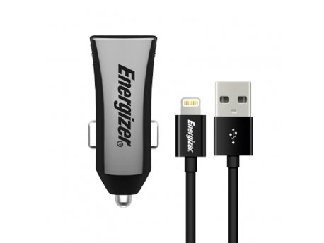 Energizer CAR CHARGER 3.4A 2USB  +Lightning Cable Black