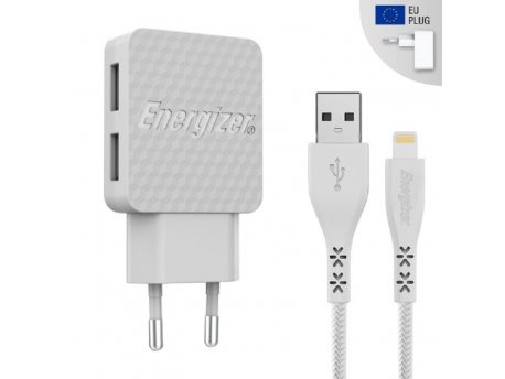 Energizer WALL CHARGER LW  3.4A 2USB EU  +Lightning Cable Wh