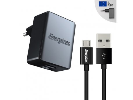 Energizer WALL CHARGER  3.4A 2USB EU  +MicroUSB Cable Black