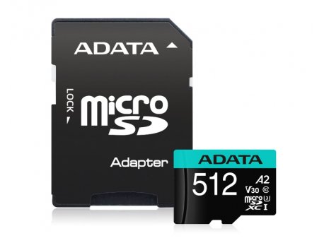 ADATA UHS-I U3 MicroSDXC 512GB V30S class 10 + adapter AUSDX512GUI3V30SA2-RA1