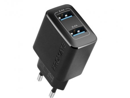 PROMATE BIPLUG 12W zidni punjac 2 USB port crni