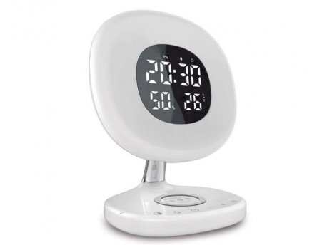 PROMATE AuraRise digitalni alarm sa LED svetlom i wireless punjačem beli