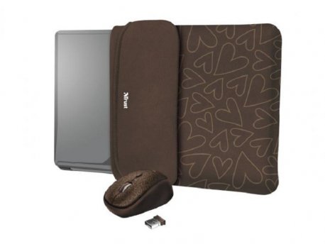 TRUST YVO MOUSE- SLEEVE 15.6 - Brown Hearts (23446)