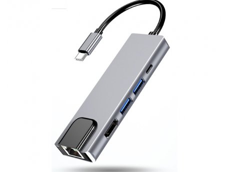 E-GREEN Adapter USB 3.1 Tip C (M) - HDMI+2X 3.0 USB + tip C + RJ45 (F)