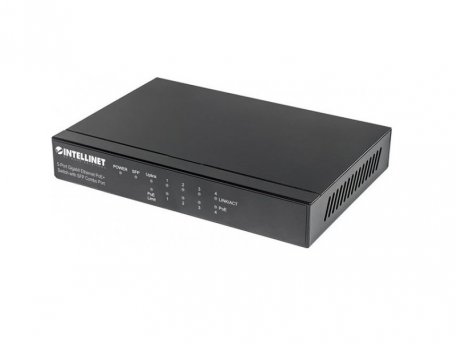 INTELLINET INT 8Port Gbps Ethernet Switch,4xPoE Ports, LCD Screen 561310