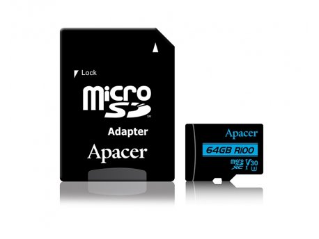 APACER UHS-I MicroSDHC 64GB V30 + Adapter AP64GMCSX10U7-R