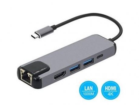 OSTALI Adapter-konverter TIP-C na HDMI+2xUSB3.0+TIP-C+RJ45