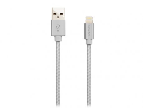 CANYON MFI-3 Charge & Sync MFI braided cable with metalic shell, 1m, White, by Apple