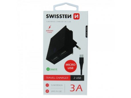 SWISSTEN Kucni Punjac 3A 2xUsb Micro (Crna)