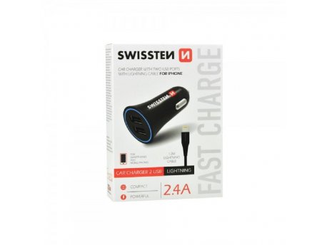 SWISSTEN Auto Punjac 2.4A 2xUsb Lightning (Crna)