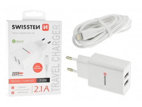 SWISSTEN Kucni Punjac 2.1A 2xUsb Lightning (Bela)