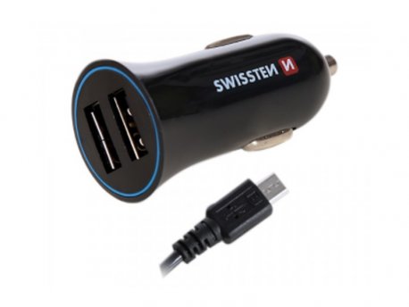 SWISSTEN Auto Punjač 2.4A 2xUSB Type-C (Crna)