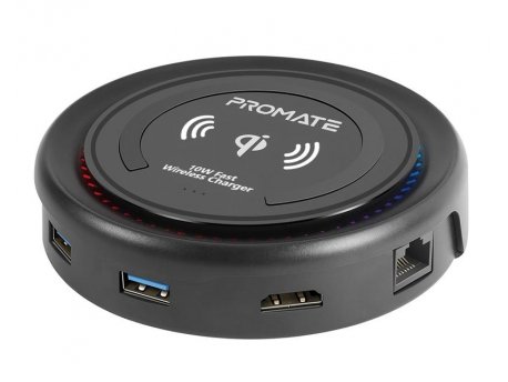 PROMATE CenterHub USB C hub punjač crni