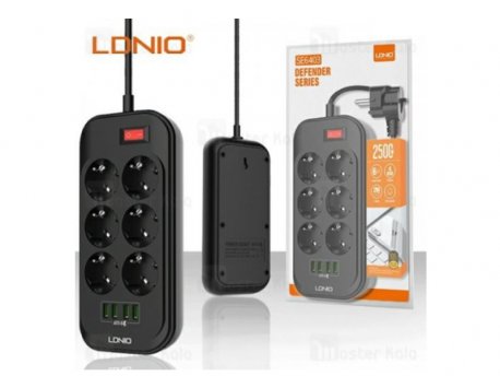 LDNIO Produžni kabl 6R/2m + 4xUSB crni