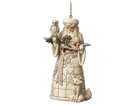 JIM SHORE White Woodland Santa Hanging Ornament Figure