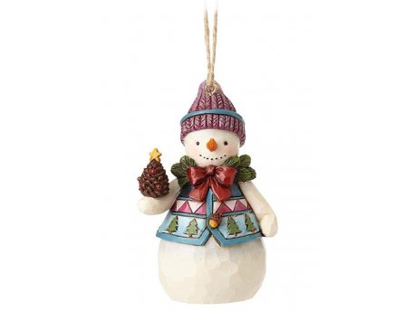 JIM SHORE Mini Snowman W/Pinecones Hanging Ornament Figure